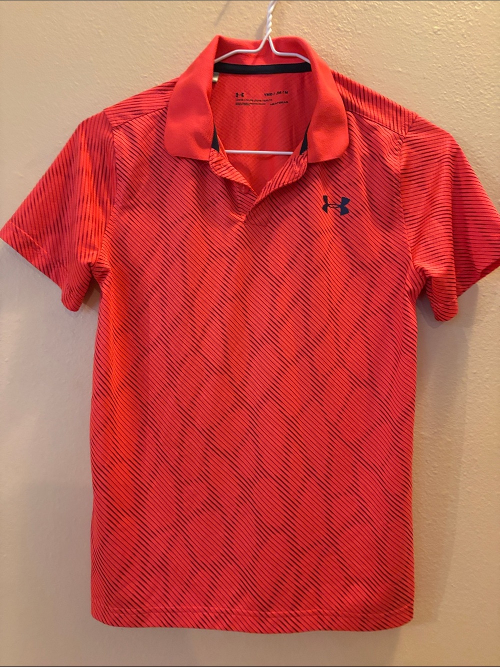 Under Armour Coral Red Diagonal Stripe Polo